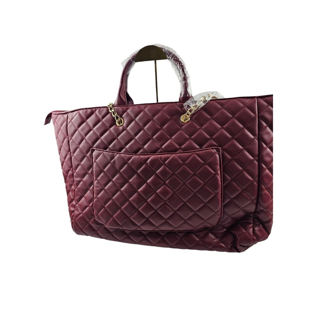 Gilda Paris Burgundy Quilted Tote Bag with Chain Accent Designer Inspired NWT - Picture 5 of 14